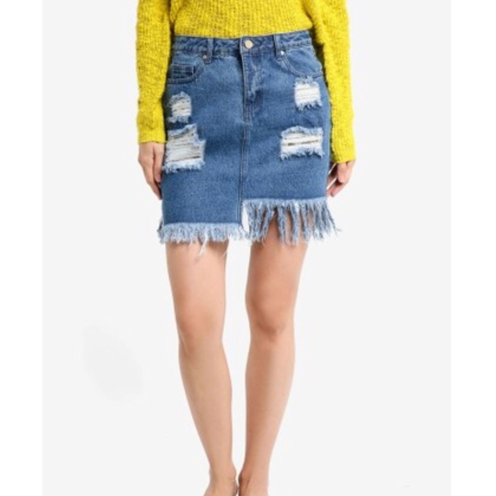 NWT MISSGUIDED Fray Edge Sequin Denim Skirt sz6